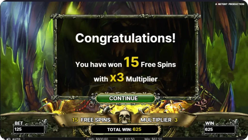 Freispiel-Funktion ausgelöst im Ghost Pirates Slot