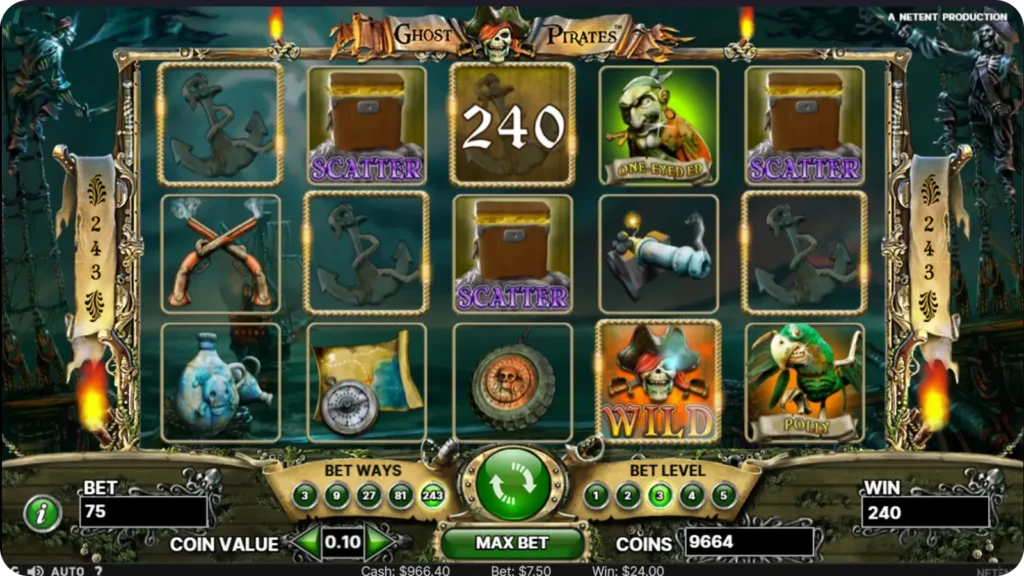 Scatter-Gewinn-Bildschirm vom Ghost Pirates Slot
