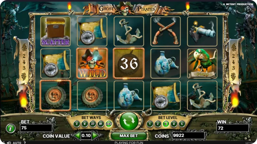 Wild-Symbol-Ersetzungen vervollständigen Kombinationen im Ghost Pirates Slot